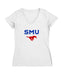 SMU Mustangs Women's V-neck Fitted Cotton T-Shirt White