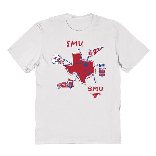 SMU Mustangs Hand Sketched Vive La Fete Impressions Icones White T-shirt for Women