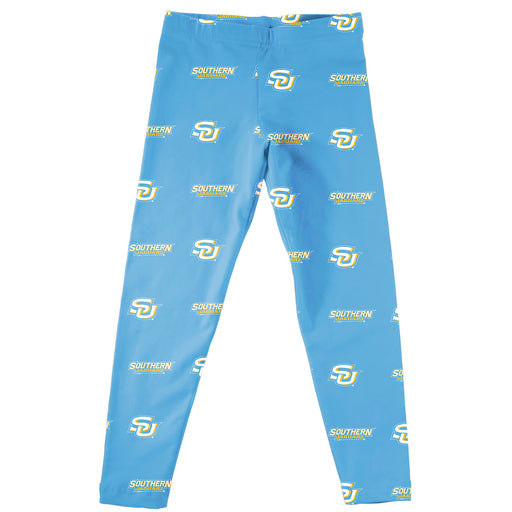 Southern University Jaguars Vive La Fete Girl Game Day All Over Two Logos Elastic Waist Classic Play Blue Legging Tights