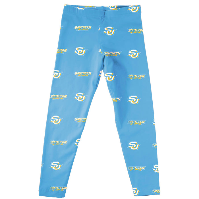 Southern University Jaguars Vive La Fete Girl Game Day All Over Two Logos Elastic Waist Classic Play Blue Legging Tights