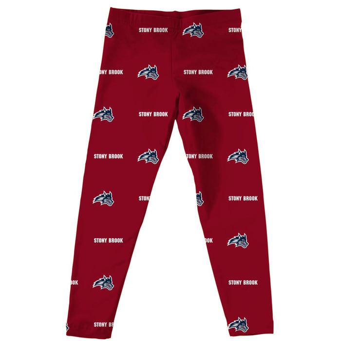 Stony Brook Seawolves Vive La Fete Girls Game Day All Over Two Logos Elastic Waist Classic Play Red Leggings Tights - Vive La Fête - Online Apparel Store