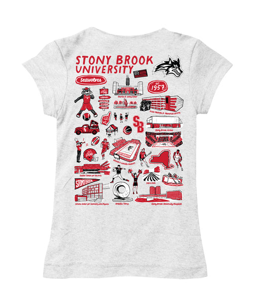 Stony Brook Seawolves Hand Sketched Vive La Fete Impressions Artwork White Girls Cotton Short Sleeve Tee - Vive La Fête - Online Apparel Store