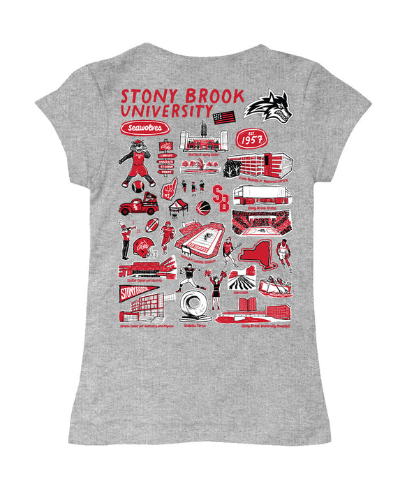 Stony Brook Seawolves Hand Sketched Vive La Fete Impressions Artwork Grey Girls Cotton Short Sleeve Tee - Vive La Fête - Online Apparel Store