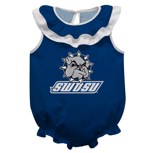 Southwestern Oklahoma State Bulldogs Blue Sleeveless Ruffle Onesie Logo Bodysuit