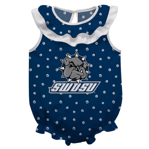 Southwestern Oklahoma State Bulldogs Swirls Blue Sleeveless Ruffle Onesie Logo Bodysuit