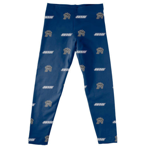 Southwestern Oklahoma State Bulldogs Vive La Fete Girl All Over Two Logos Elastic Waist Classic Play Blue Legging Tights