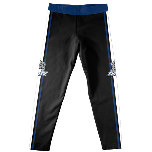 Southwestern Oklahoma State Bulldogs Vive La Fete Girls Game Day Black with Blue Stripes Leggings Tights