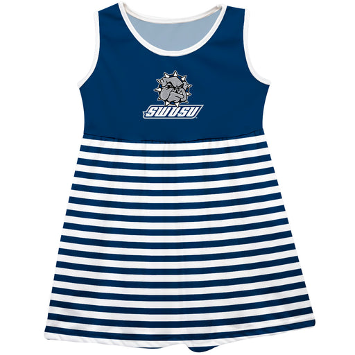 Southwestern Oklahoma State Bulldogs Vive La Fete Girls Game Day Sleeveless Tank Dress Solid Blue Logo Stripes on Skirt