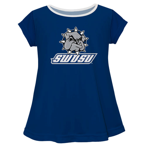 Southwestern Oklahoma State Bulldogs Vive La Fete Girls Game Day Short Sleeve Blue Top with School Logo and Name