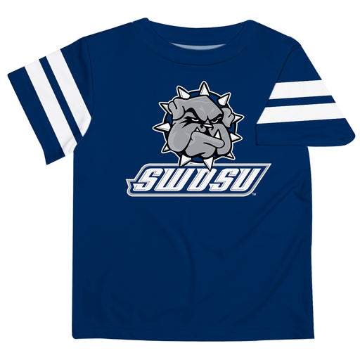 Southwestern Oklahoma State Bulldogs Vive La Fete Boys Game Day Blue Short Sleeve Tee with Stripes on Sleeves