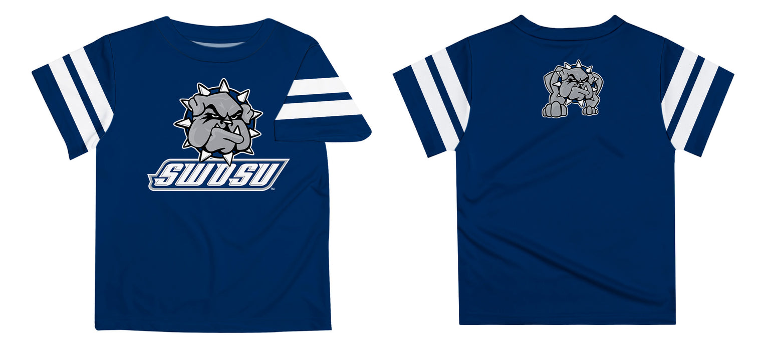 Southwestern Oklahoma State Bulldogs Vive La Fete Boys Game Day Blue Short Sleeve Tee with Stripes on Sleeves - Vive La Fête - Online Apparel Store