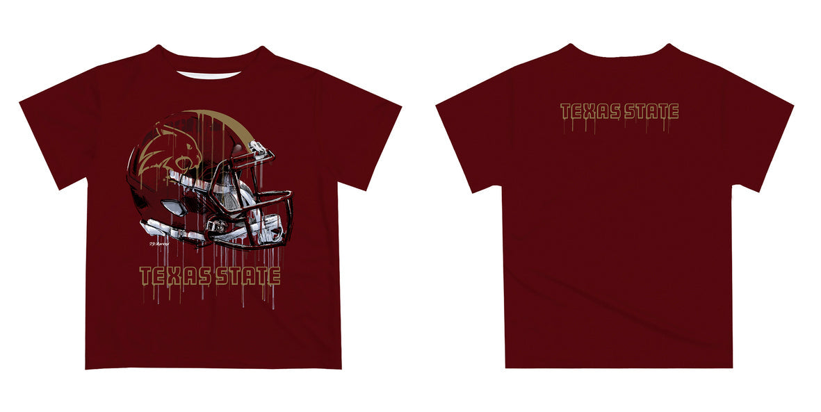 Texas State University Bobcats TXST Original Dripping Football Maroon T-Shirt by Vive La Fete - Vive La Fête - Online Apparel Store