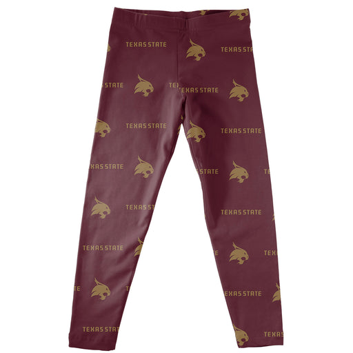 Texas State Bobcats TXST Vive La Fete Girl Game Day All Over Two Logos Elastic Waist Classic Play Maroon Leggings Tights