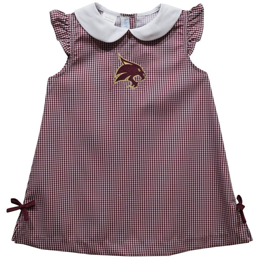 Texas State University Bobcats TXST Embroidered Maroon Gingham A Line Dress