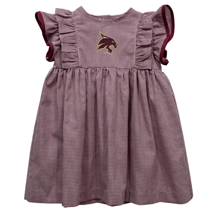 Texas State University Bobcats TXST Embroidered Maroon Gingham Ruffle Dress