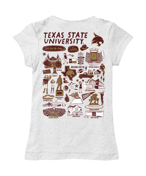 TXST Texas State Bobcats Hand Sketched Vive La Fete Impressions Artwork White Girls Cotton Short Sleeve Tee - Vive La Fête - Online Apparel Store