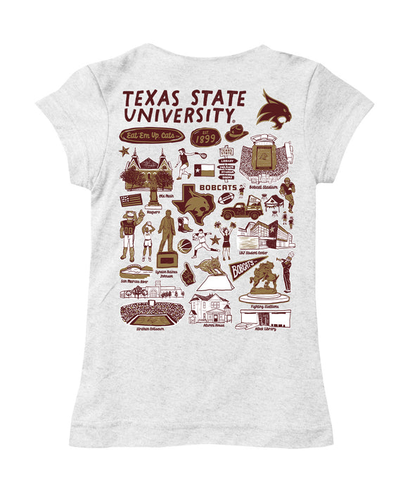 TXST Texas State Bobcats Hand Sketched Vive La Fete Impressions Artwork White Girls Cotton Short Sleeve Tee - Vive La Fête - Online Apparel Store