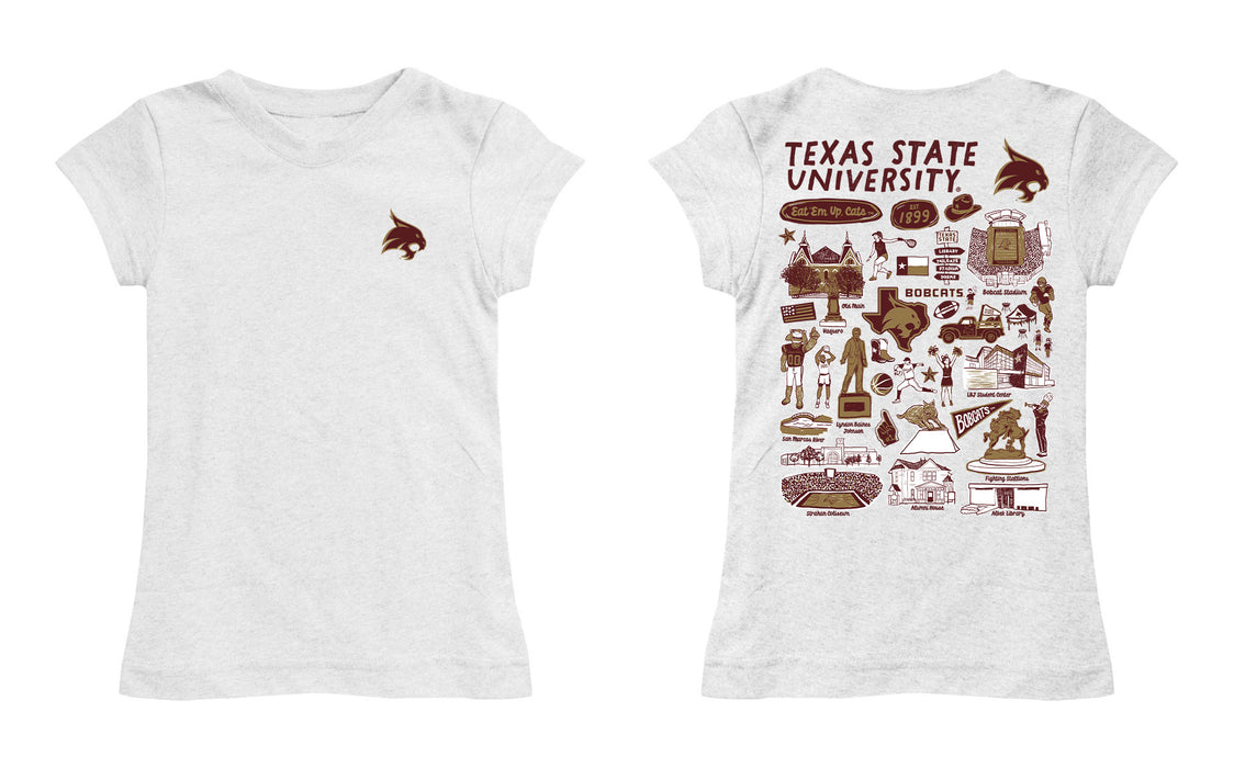 TXST Texas State Bobcats Hand Sketched Vive La Fete Impressions Artwork White Girls Cotton Short Sleeve Tee - Vive La Fête - Online Apparel Store