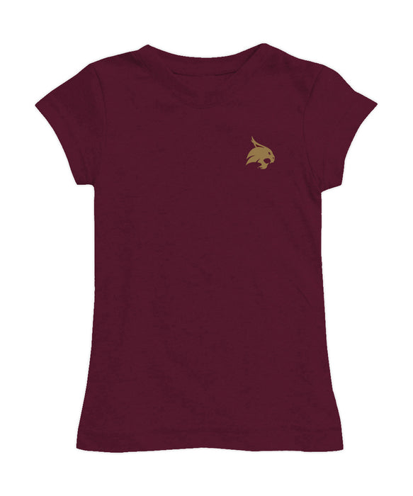 TXST Texas State Bobcats Hand Sketched Vive La Fete Impressions Artwork Maroon Girls Cotton Short Sleeve Tee