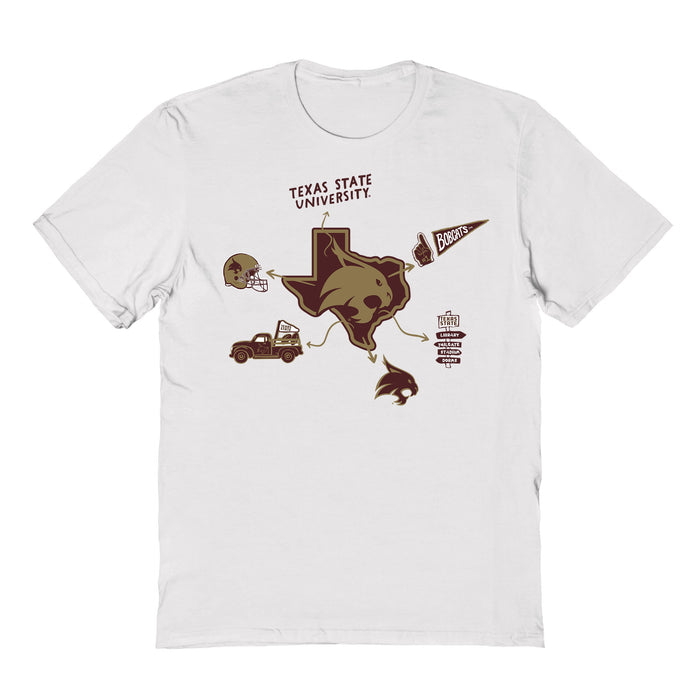 TXST Texas State Bobcats Hand Sketched Vive La Fete Impressions Icones Kids White T-shirt