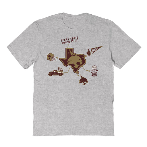 TXST Texas State Bobcats Hand Sketched Vive La Fete Impressions Icones Kids Grey T-shirt