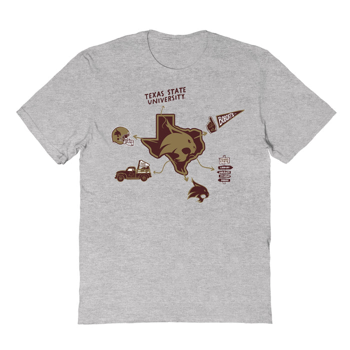 TXST Texas State Bobcats Hand Sketched Vive La Fete Impressions Icones Kids Grey T-shirt
