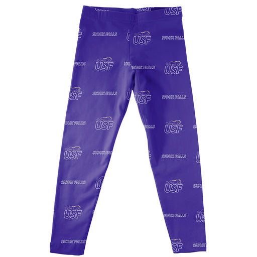 Sioux Falls Cougars USF Vive La Fete Girls Game Day All Over Two Logos Elastic Waist Classic Play Purple Leggings Tights
