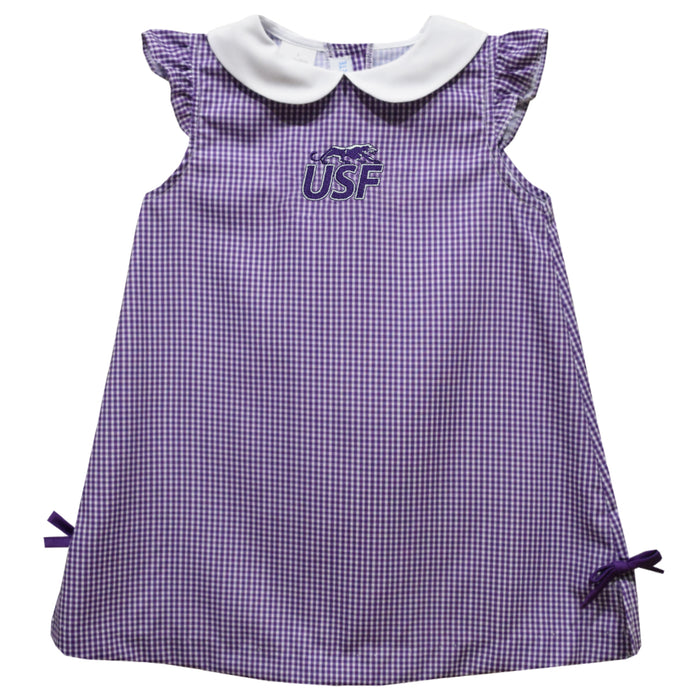 Sioux Falls Cougars USF Embroidered Purple Gingham  A Line Dress