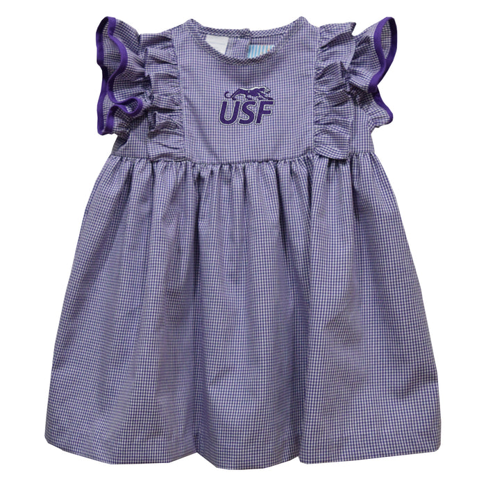 Sioux Falls Cougars USF Embroidered Purple Gingham Ruffle Dress 18M - High Quality Apparels - Vive La Fete Sioux Falls Cougars USF Embroidered Purple Gingham Ruffle Dress 18M - High Quality Apparels - Vive La Fete