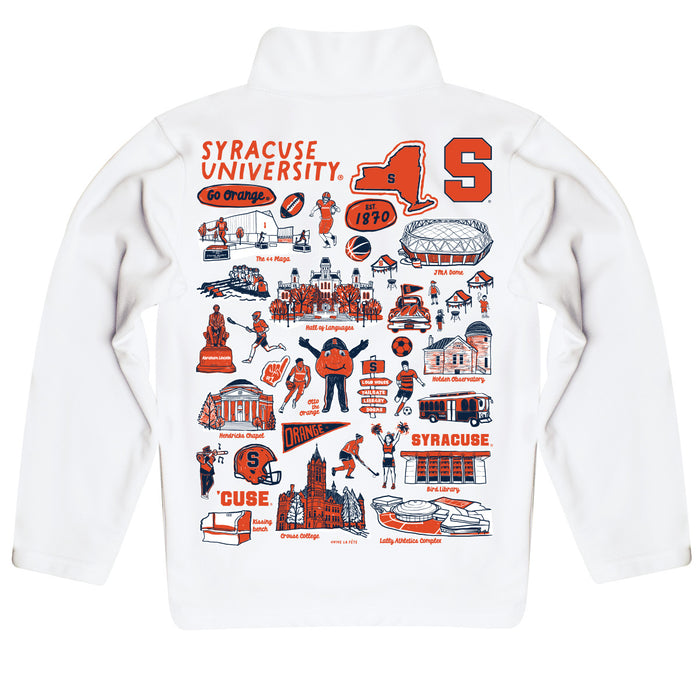 Syracuse Orange Hand Sketched Vive La Fete Impressions Artwork White Boys Quarter Zip Pullover V1 - Vive La Fête - Online Apparel Store