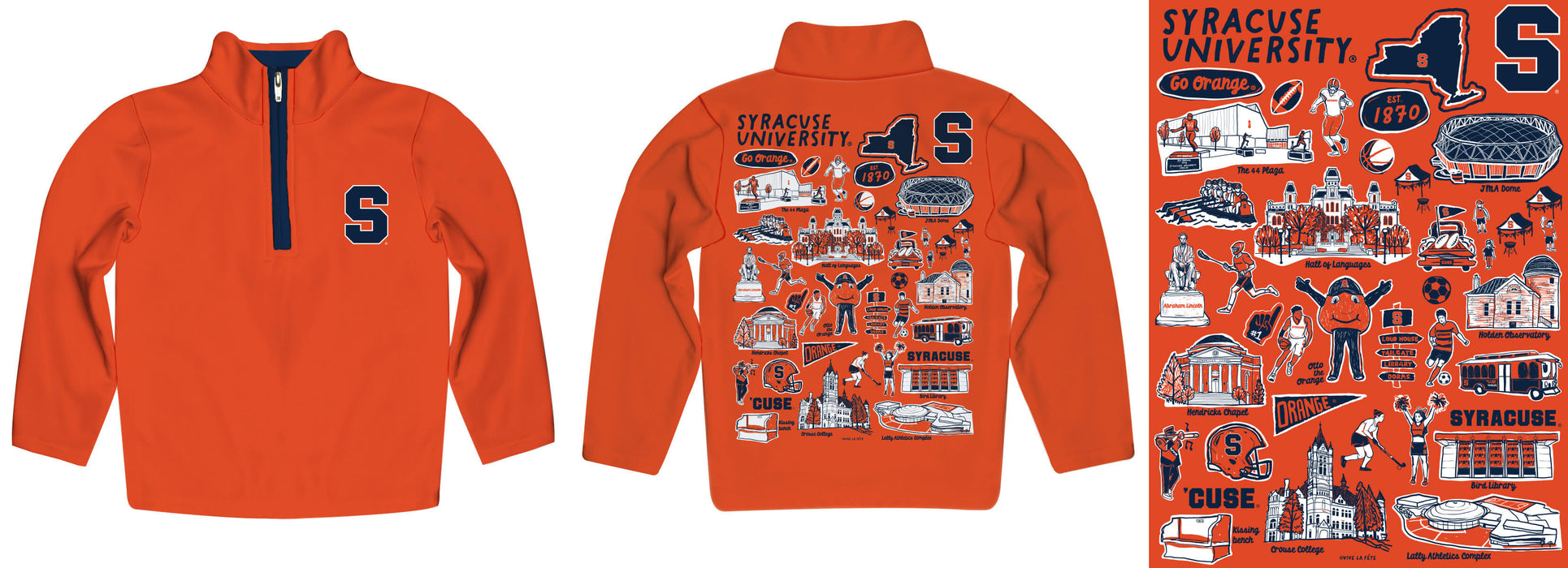 Syracuse Orange Hand Sketched Vive La Fete Impressions Artwork Orange Boys Quarter Zip Pullover V1 - Vive La Fête - Online Apparel Store
