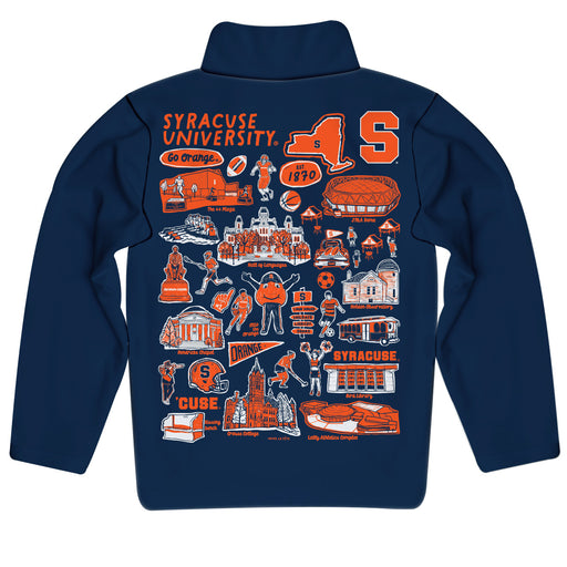 Syracuse Orange Hand Sketched Vive La Fete Impressions Artwork Blue Boys Quarter Zip Pullover V1 - Vive La Fête - Online Apparel Store