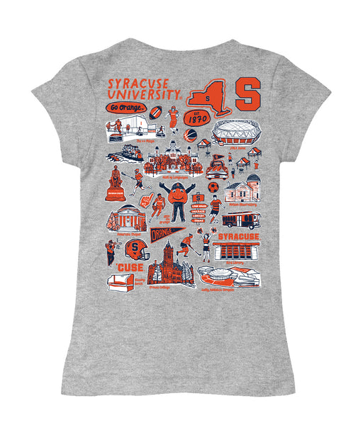 Syracuse Orange Hand Sketched Vive La Fete Impressions Artwork Grey Girls Cotton Short Sleeve Tee - Vive La Fête - Online Apparel Store