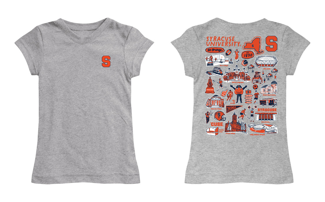 Syracuse Orange Hand Sketched Vive La Fete Impressions Artwork Grey Girls Cotton Short Sleeve Tee - Vive La Fête - Online Apparel Store