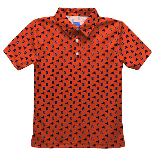 Syracuse Orange Vive La Fete All Over Logo Orange Short Sleeve Polo Shirt