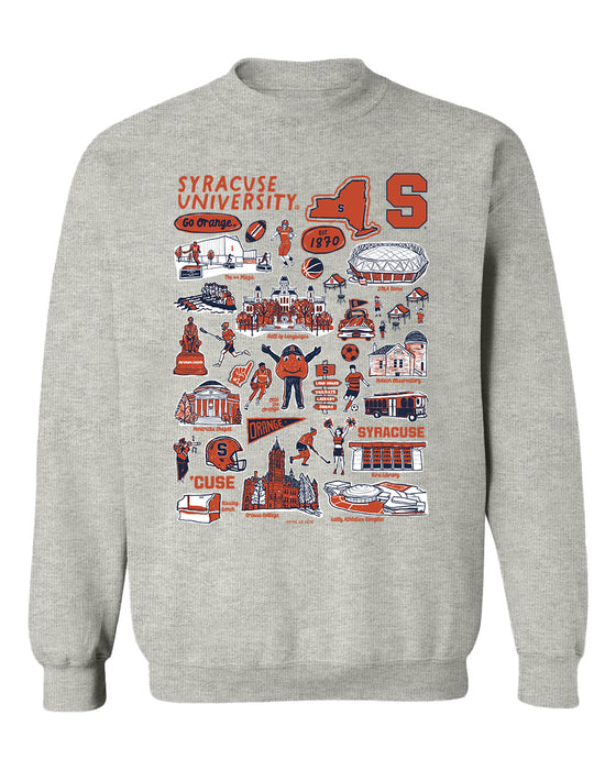 Syracuse Orange Hand Sketched Vive La Fete Impressions Grey Cotton Crewneck Sweatshirt for Women