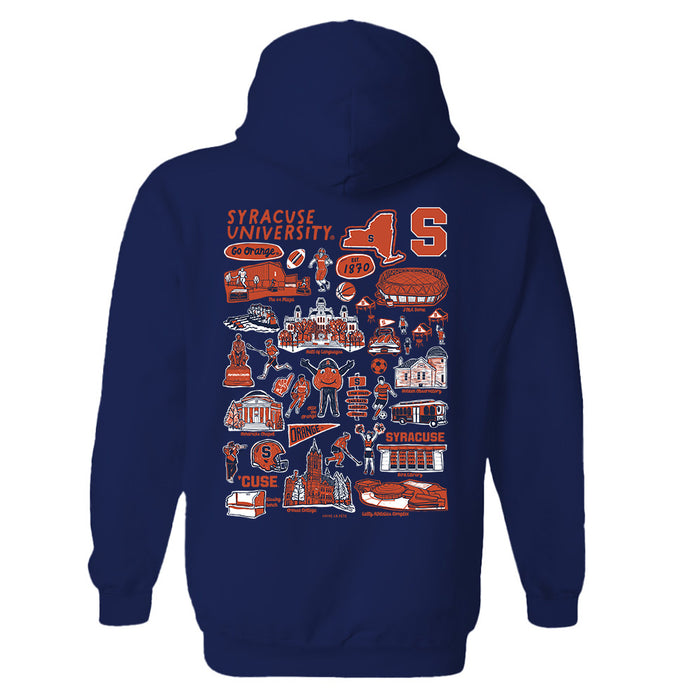 Syracuse Orange Hand Sketched Artwork Navy Cotton Fleece Women Hoodie - Vive La Fête - Online Apparel Store