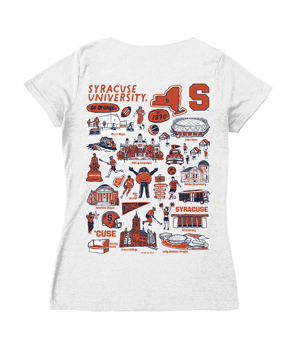 Syracuse Orange Hand Sketched Vive La Fete Impressions Artwork Navy Women Cotton Short Sleeve V-Neck Tshirt