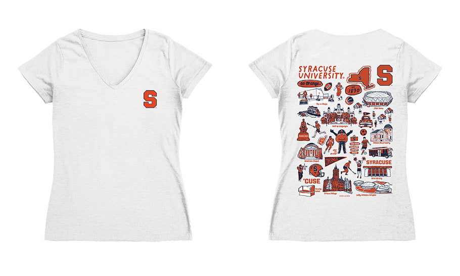 Syracuse Orange Hand Sketched Vive La Fete Impressions Artwork Navy Women Cotton Short Sleeve V-Neck Tshirt