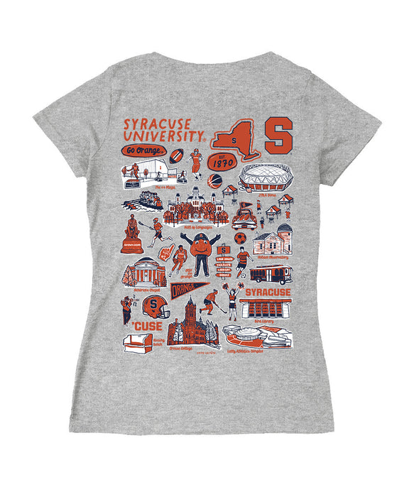 Syracuse Orange Hand Sketched Vive La Fete Impressions Artwork Navy Women Cotton Short Sleeve V-Neck Tshirt