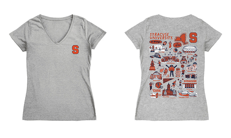 Syracuse Orange Hand Sketched Vive La Fete Impressions Artwork Navy Women Cotton Short Sleeve V-Neck Tshirt