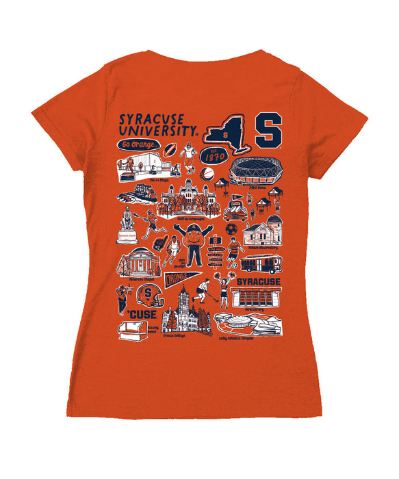 Syracuse Orange Hand Sketched Vive La Fete Impressions Artwork Navy Women Cotton Short Sleeve V-Neck Tshirt