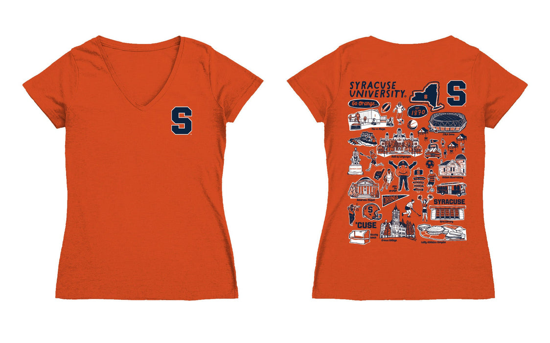 Syracuse Orange Hand Sketched Vive La Fete Impressions Artwork Navy Women Cotton Short Sleeve V-Neck Tshirt
