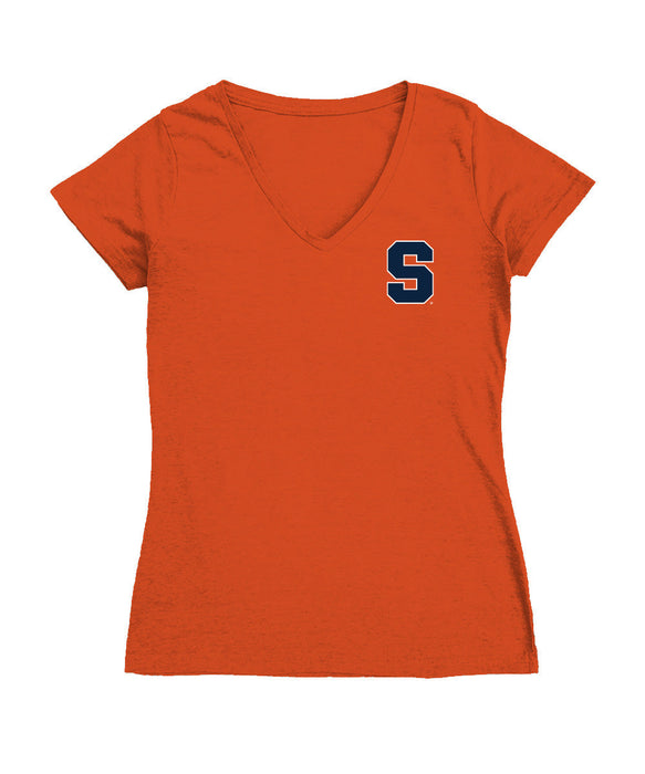 Syracuse Orange Hand Sketched Vive La Fete Impressions Artwork Orange Women Cotton Short Sleeve V-Neck Tshirt