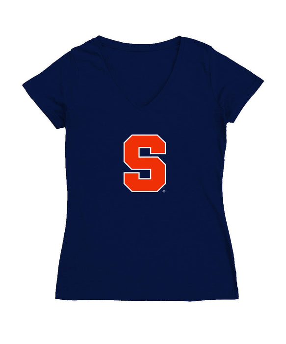 Syracuse Orange Women's V-neck Fitted Cotton T-Shirt Navy