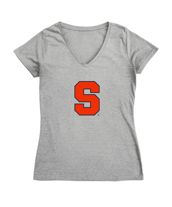 Syracuse Orange Women's V-neck Fitted Cotton T-Shirt Grey