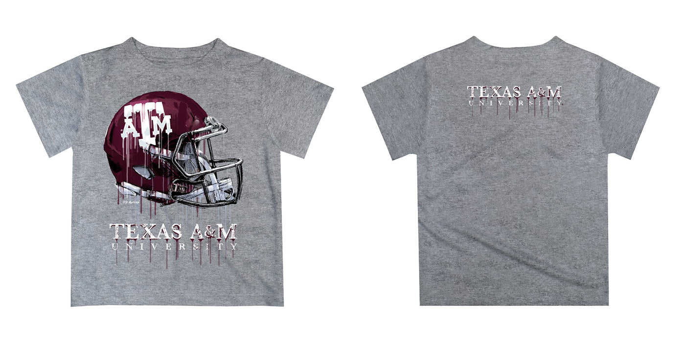 Texas A&M Aggies Original Dripping Football Helmet Heather Gray T-Shirt by Vive La Fete - Vive La Fête - Online Apparel Store