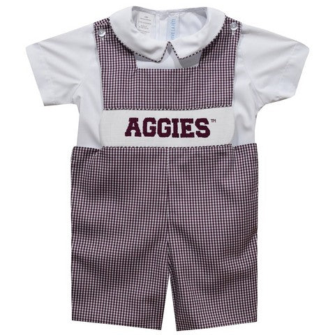 Texas AM Aggies Smocked Maroon Gingham Jon Jon and Short Sleeve White Shirt