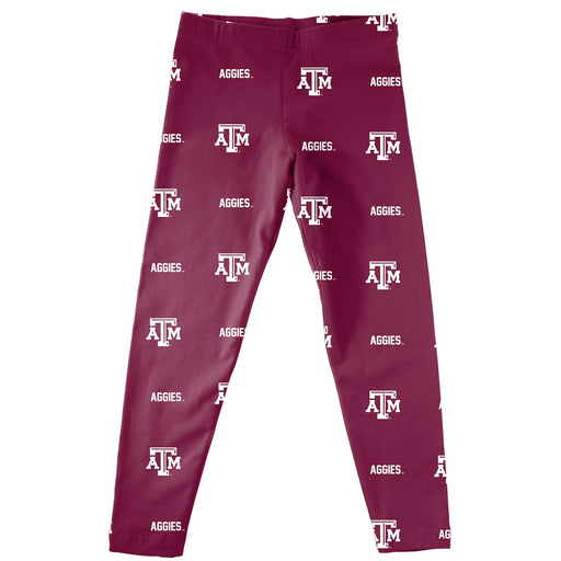 Texas A&M Aggies Vive La Fete Girls Game Day All Over Two Logos Elastic Waist Classic Play Aggie Maroon Leggings Tights