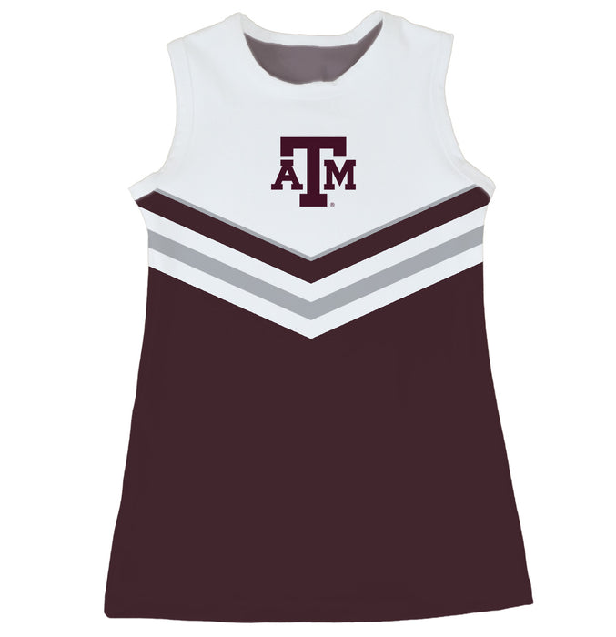 Texas A&M Aggies Sleeveless Cheerleader A Line Dress White and Maroon
